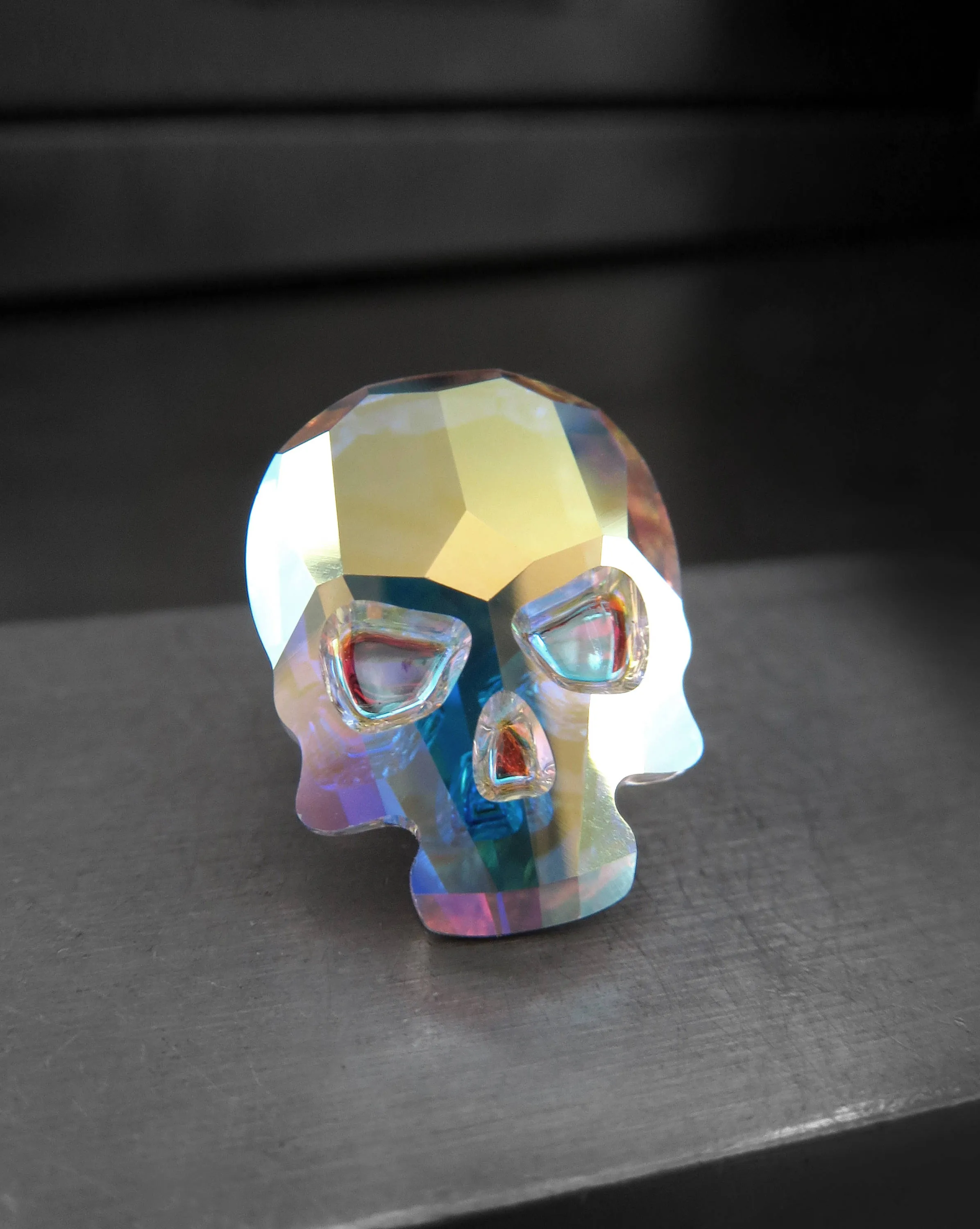Small Sparkling Crystal Skull Pin or Magnet - Shimmer Iridescent AB