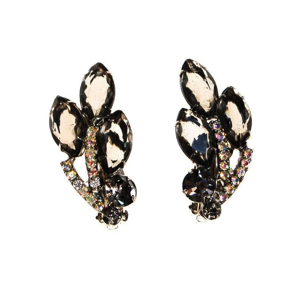 Smokey Crystal and Aurora Borealis Rhinestone Ear Crawler Earrings
