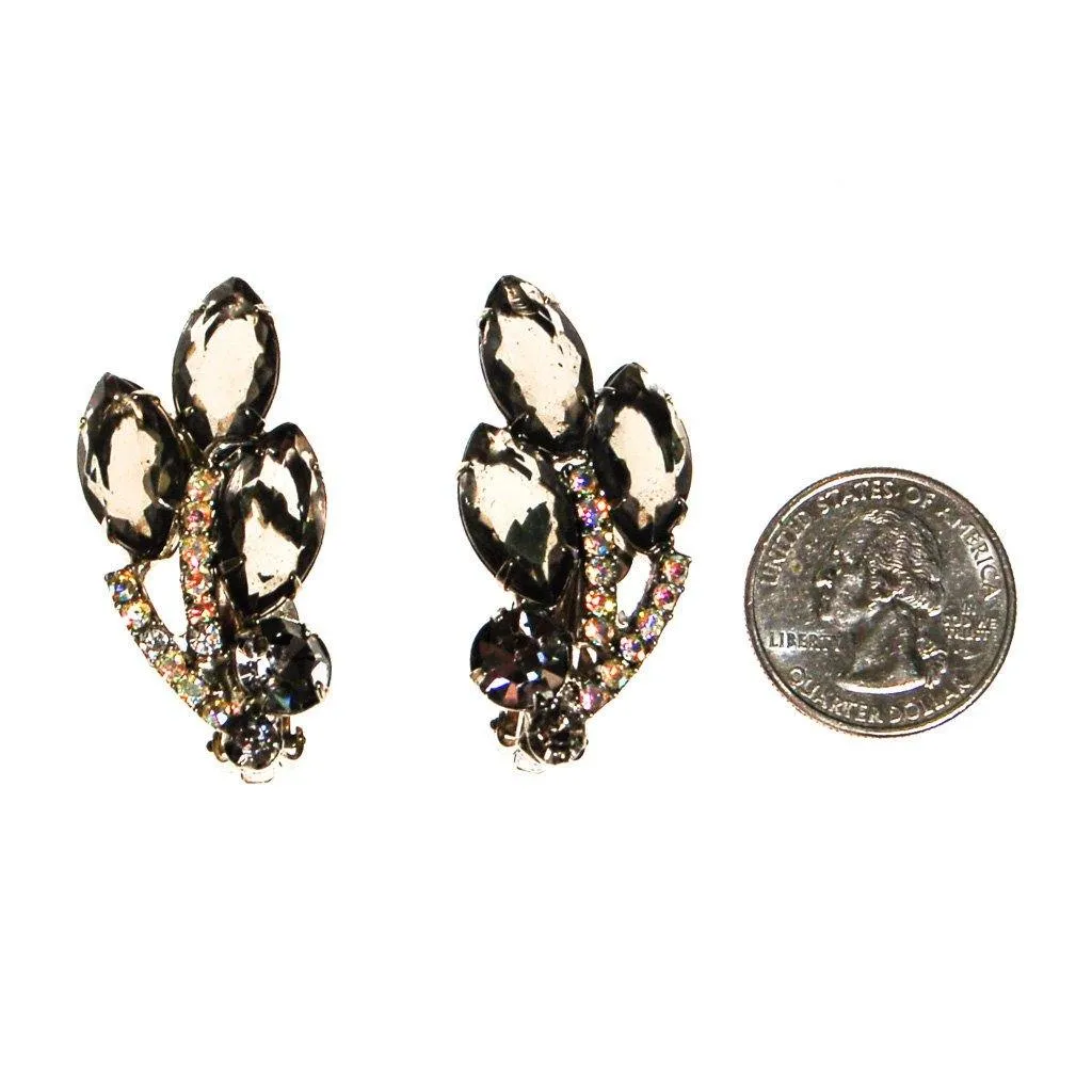Smokey Crystal and Aurora Borealis Rhinestone Ear Crawler Earrings