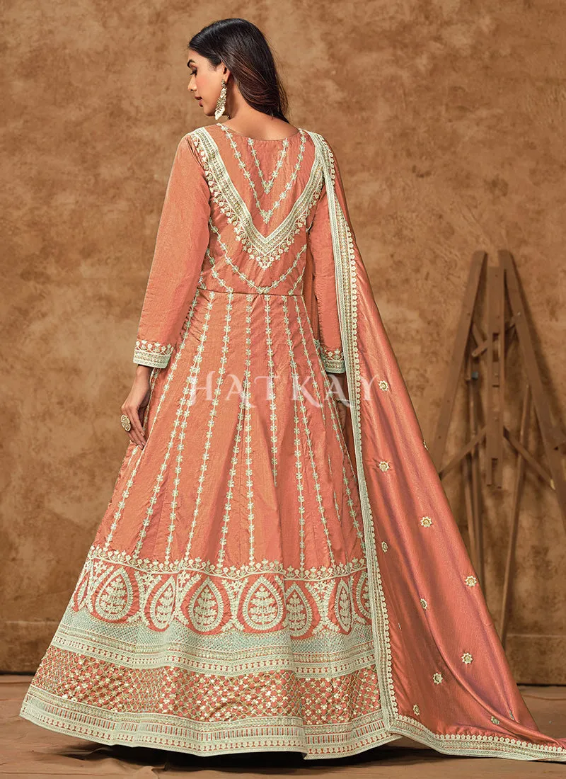Soft Peach Silk Anarkali Suit
