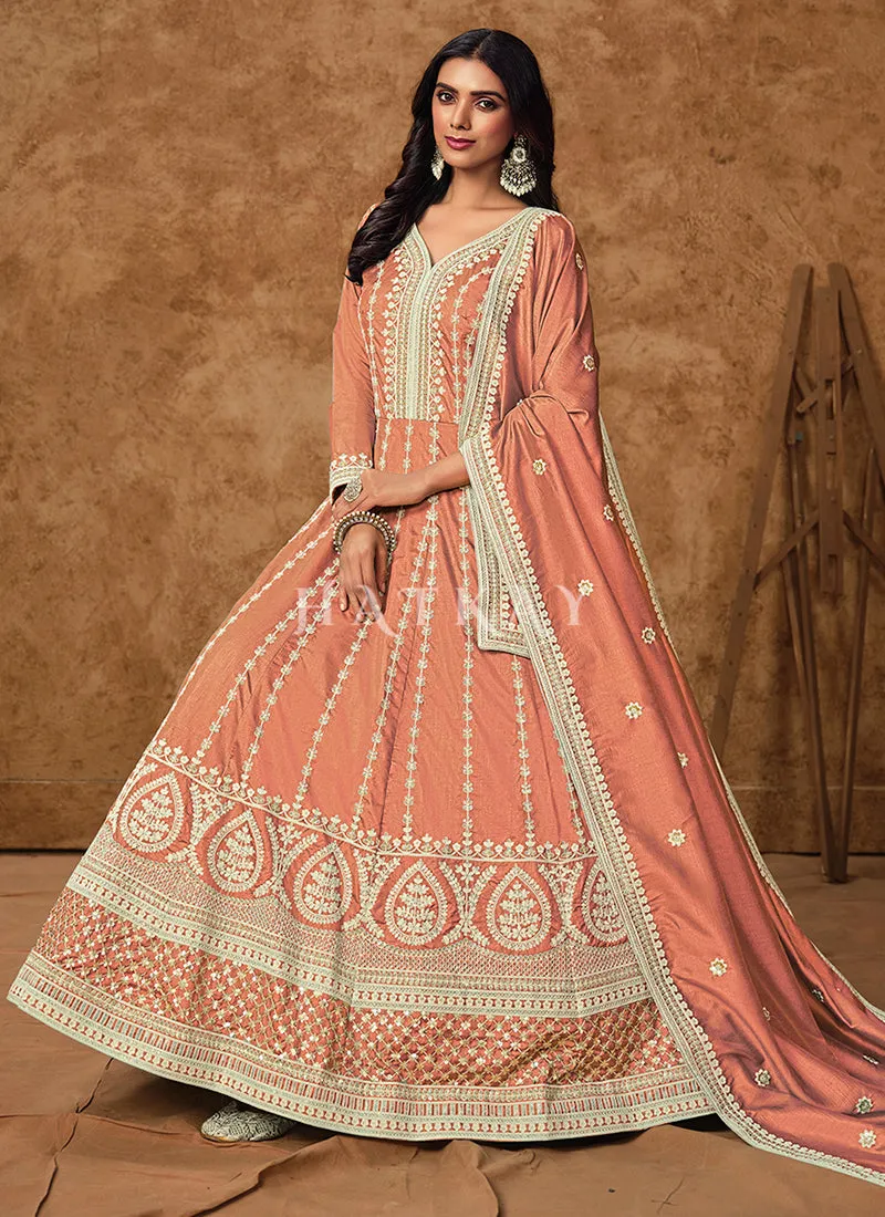 Soft Peach Silk Anarkali Suit