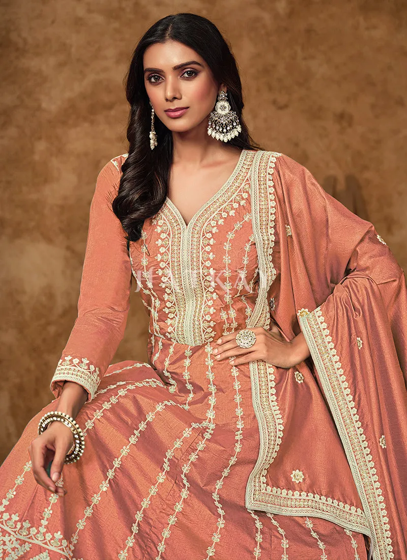 Soft Peach Silk Anarkali Suit