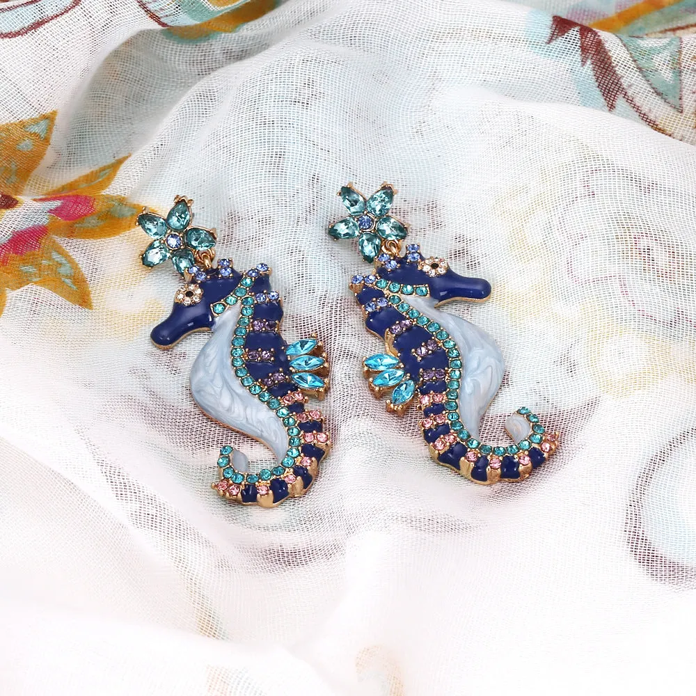 Sparkling Crystal Earrings: Seahorse
