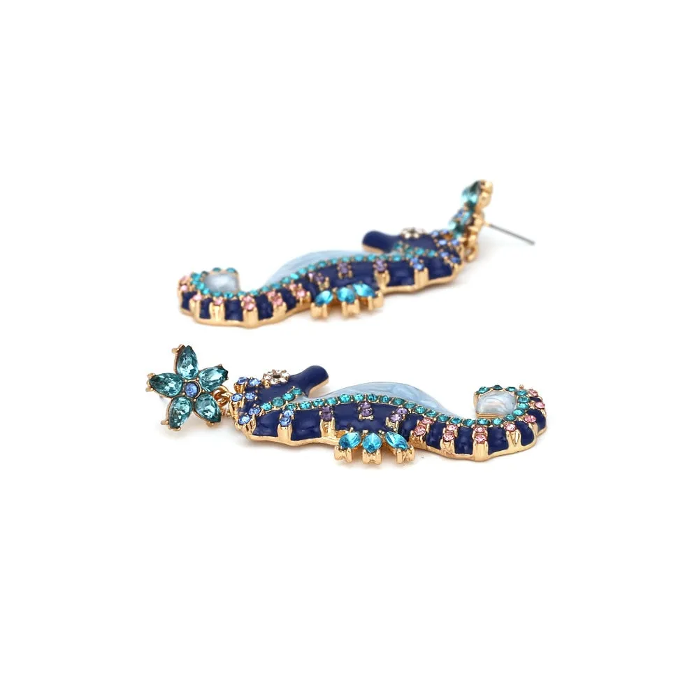 Sparkling Crystal Earrings: Seahorse