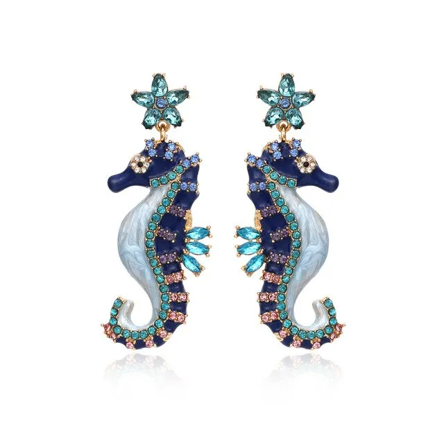Sparkling Crystal Earrings: Seahorse