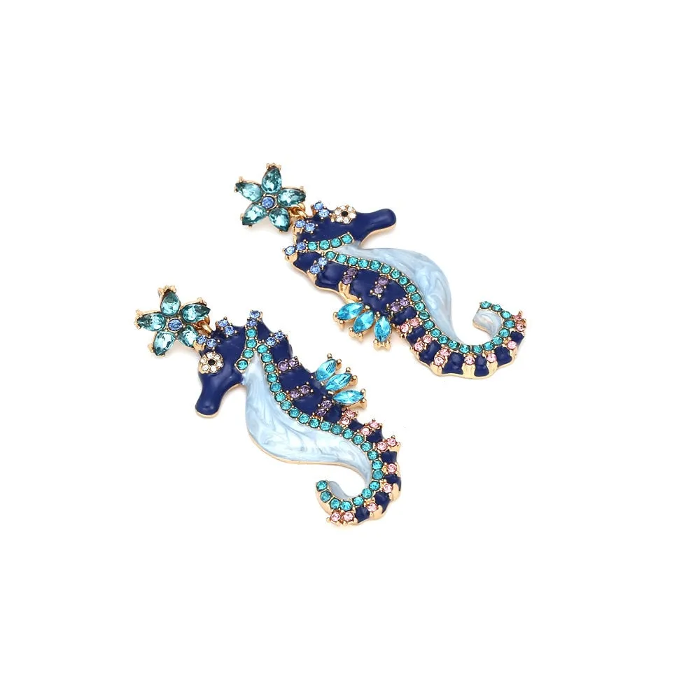 Sparkling Crystal Earrings: Seahorse