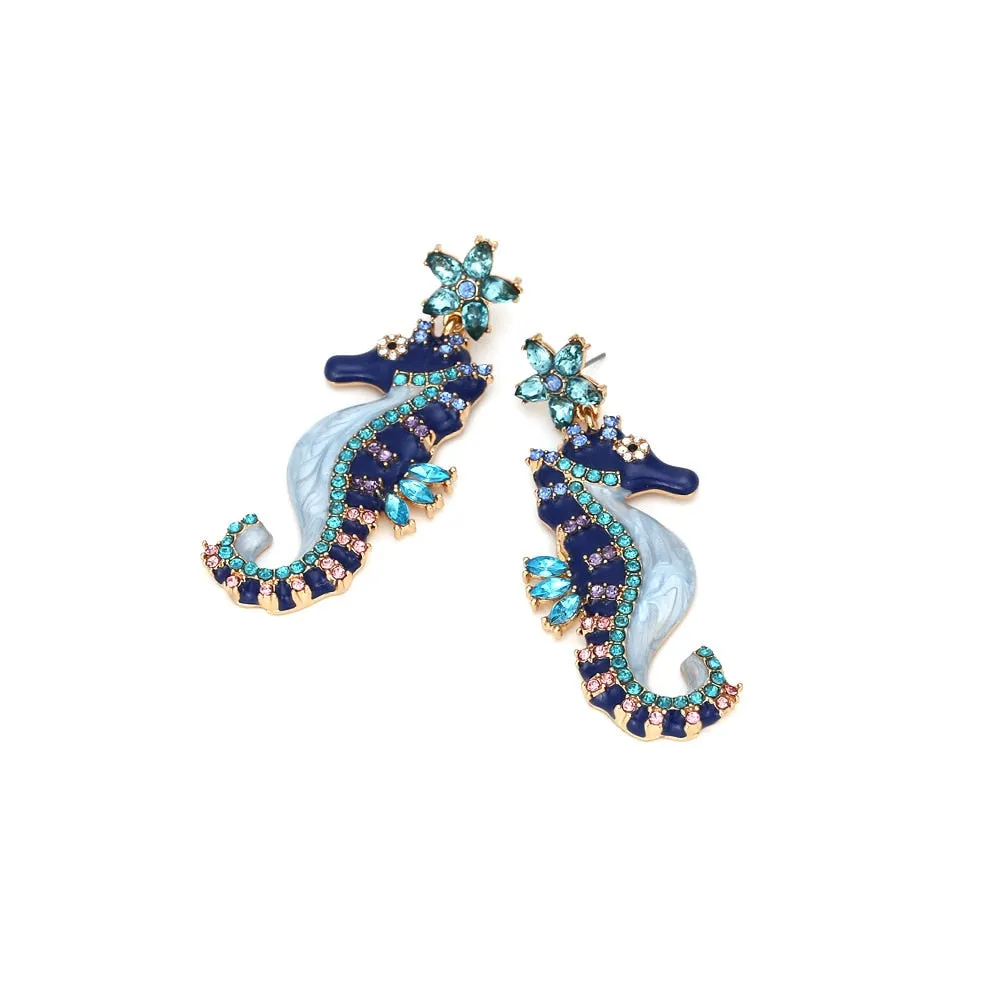 Sparkling Crystal Earrings: Seahorse