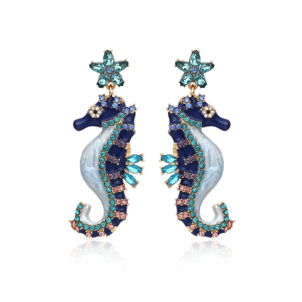 Sparkling Crystal Earrings: Seahorse