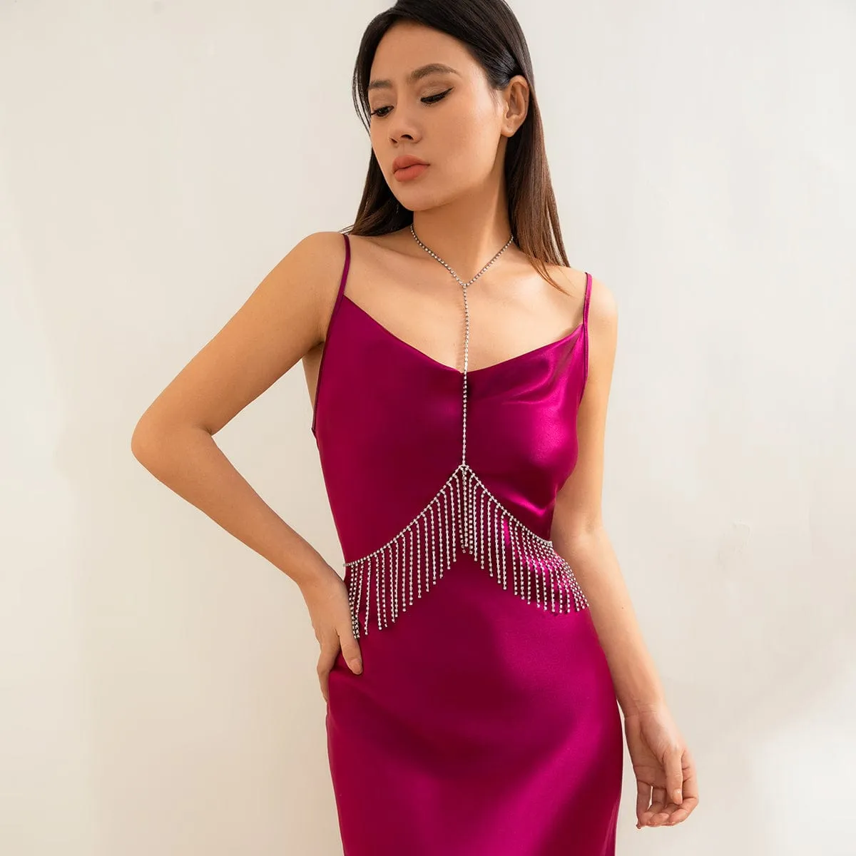 Sparkling Dainty Layered Rhinestone Inlaid Tassel Body Chain
