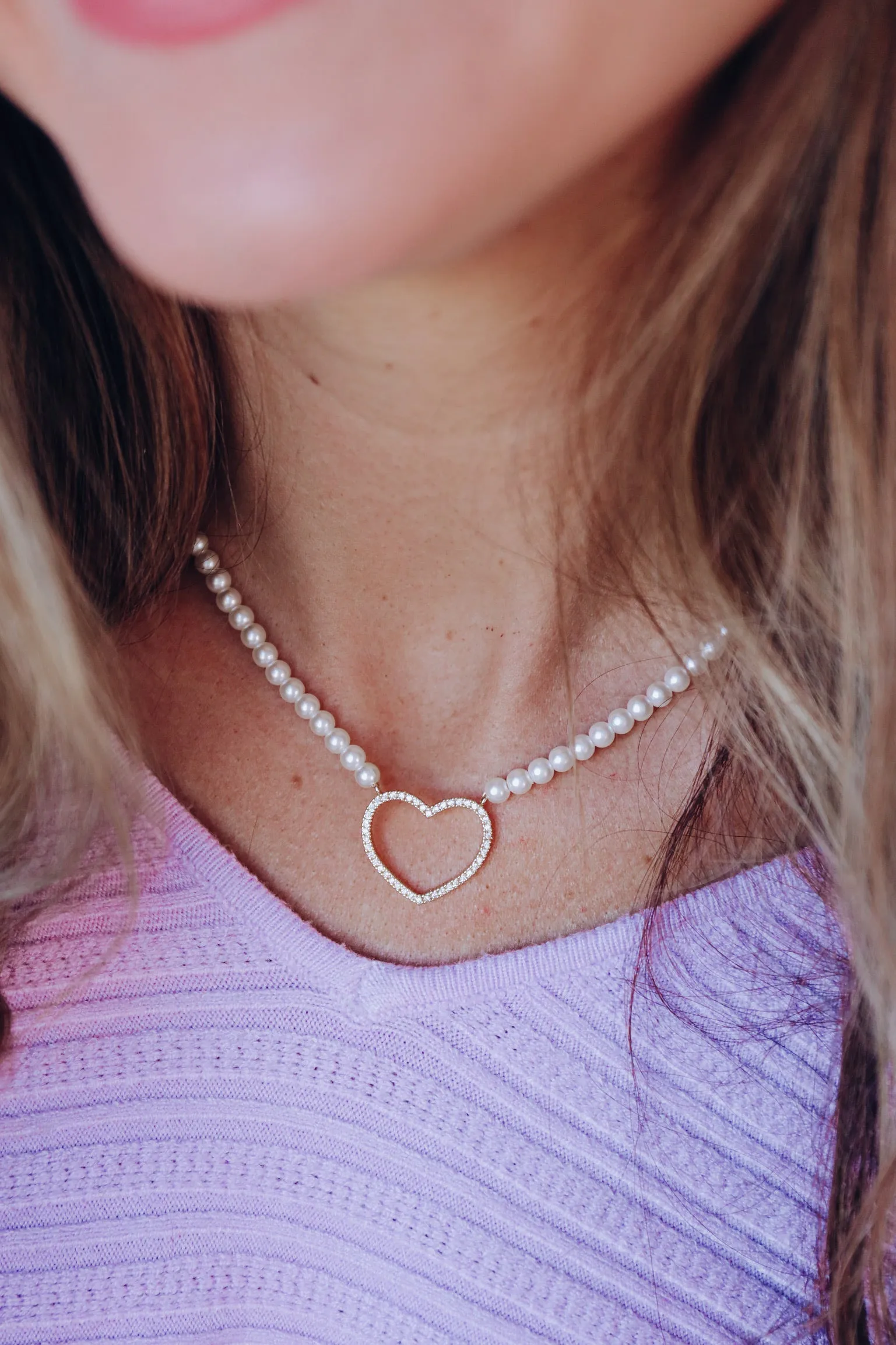 Sparkling Heart Pendant Necklace - Gold