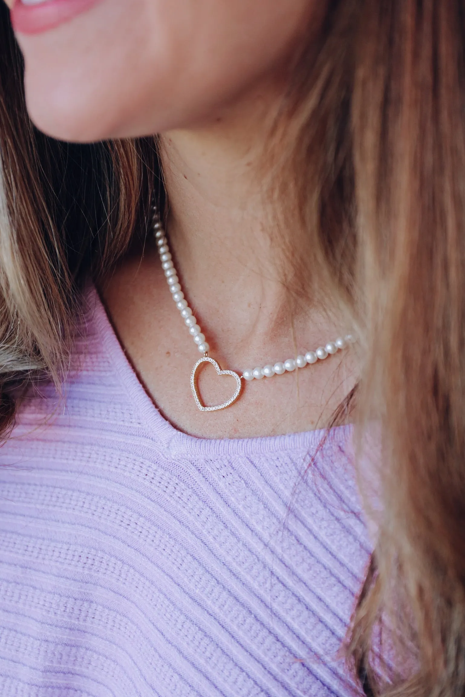 Sparkling Heart Pendant Necklace - Gold