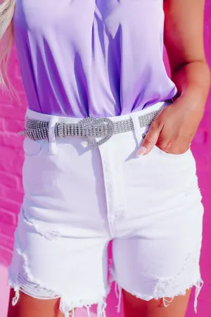 Sparkling Heart Rhinestone Belt - Silver