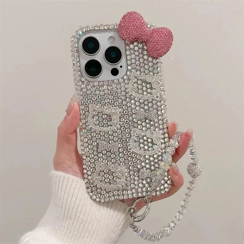 Sparkling Rhinestone Hello Kitty iPhone Case With Crystal Chain
