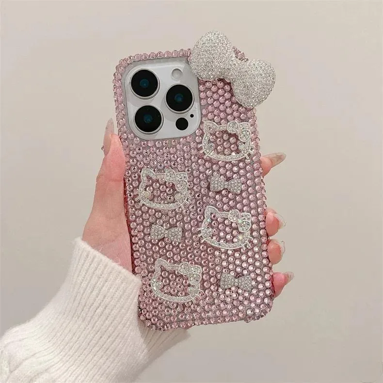 Sparkling Rhinestone Hello Kitty iPhone Case With Crystal Chain