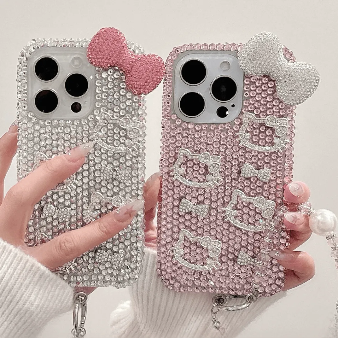 Sparkling Rhinestone Hello Kitty iPhone Case With Crystal Chain