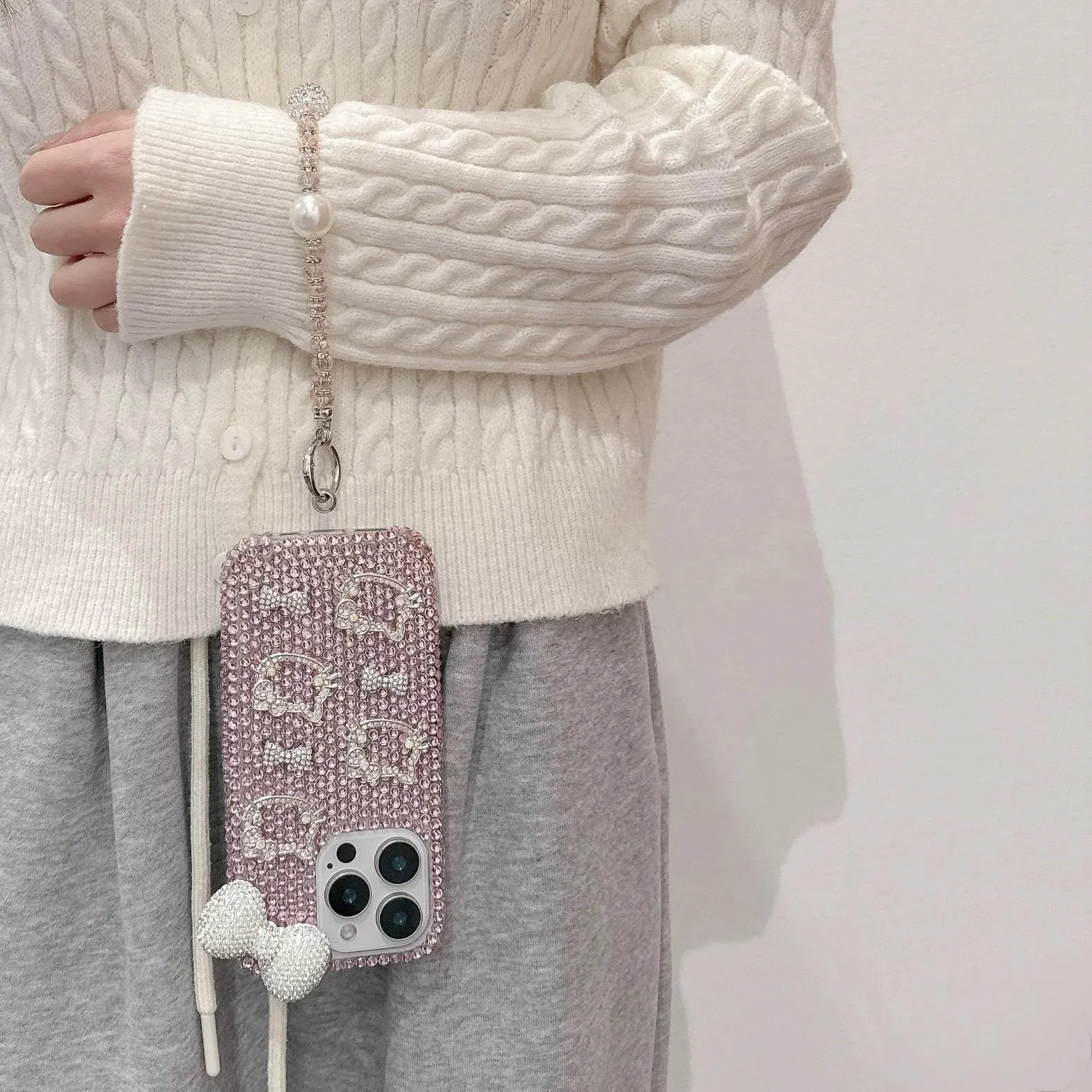 Sparkling Rhinestone Hello Kitty iPhone Case With Crystal Chain