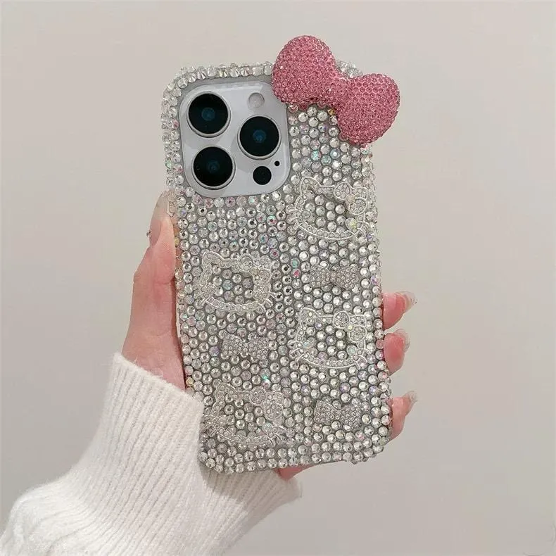 Sparkling Rhinestone Hello Kitty iPhone Case With Crystal Chain