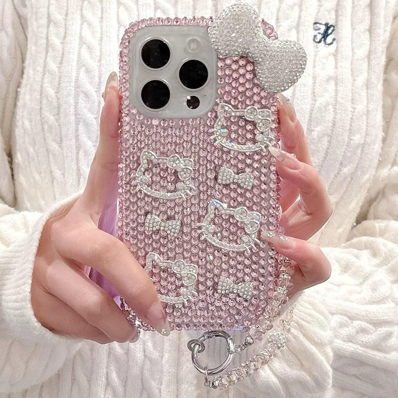 Sparkling Rhinestone Hello Kitty iPhone Case With Crystal Chain
