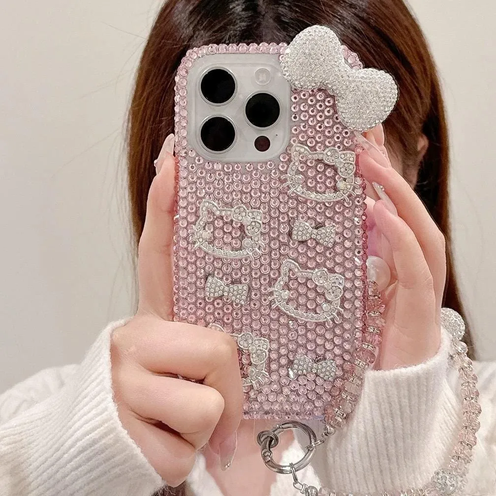 Sparkling Rhinestone Hello Kitty iPhone Case With Crystal Chain