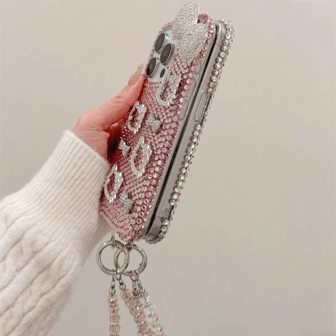 Sparkling Rhinestone Hello Kitty iPhone Case With Crystal Chain