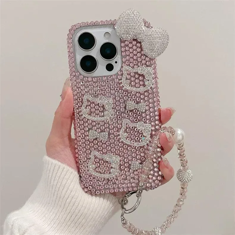 Sparkling Rhinestone Hello Kitty iPhone Case With Crystal Chain