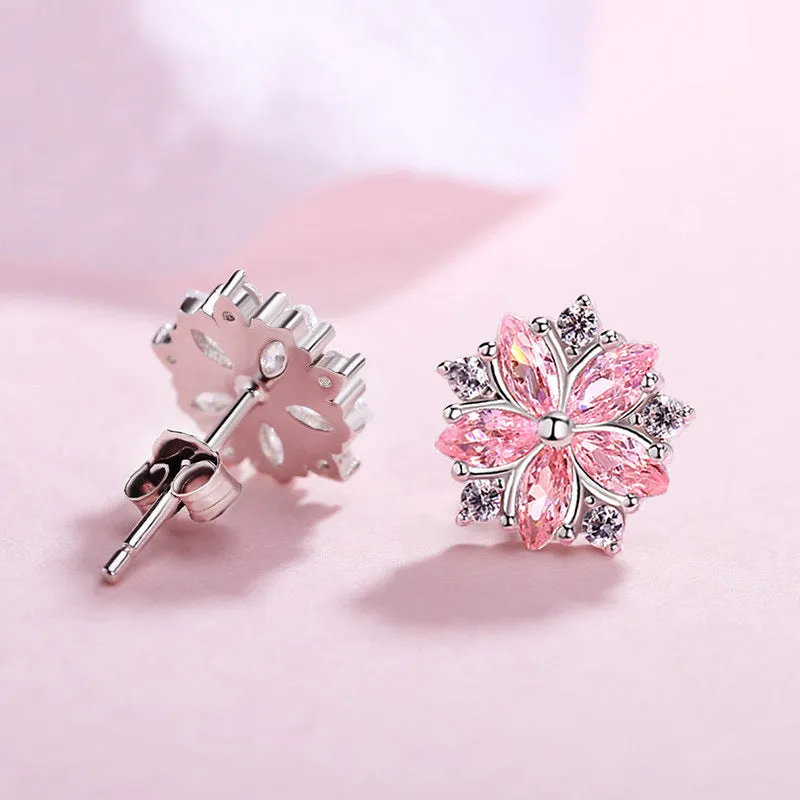 Sparkling Sakura Flower -- Stud Earrings