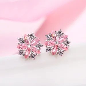 Sparkling Sakura Flower -- Stud Earrings