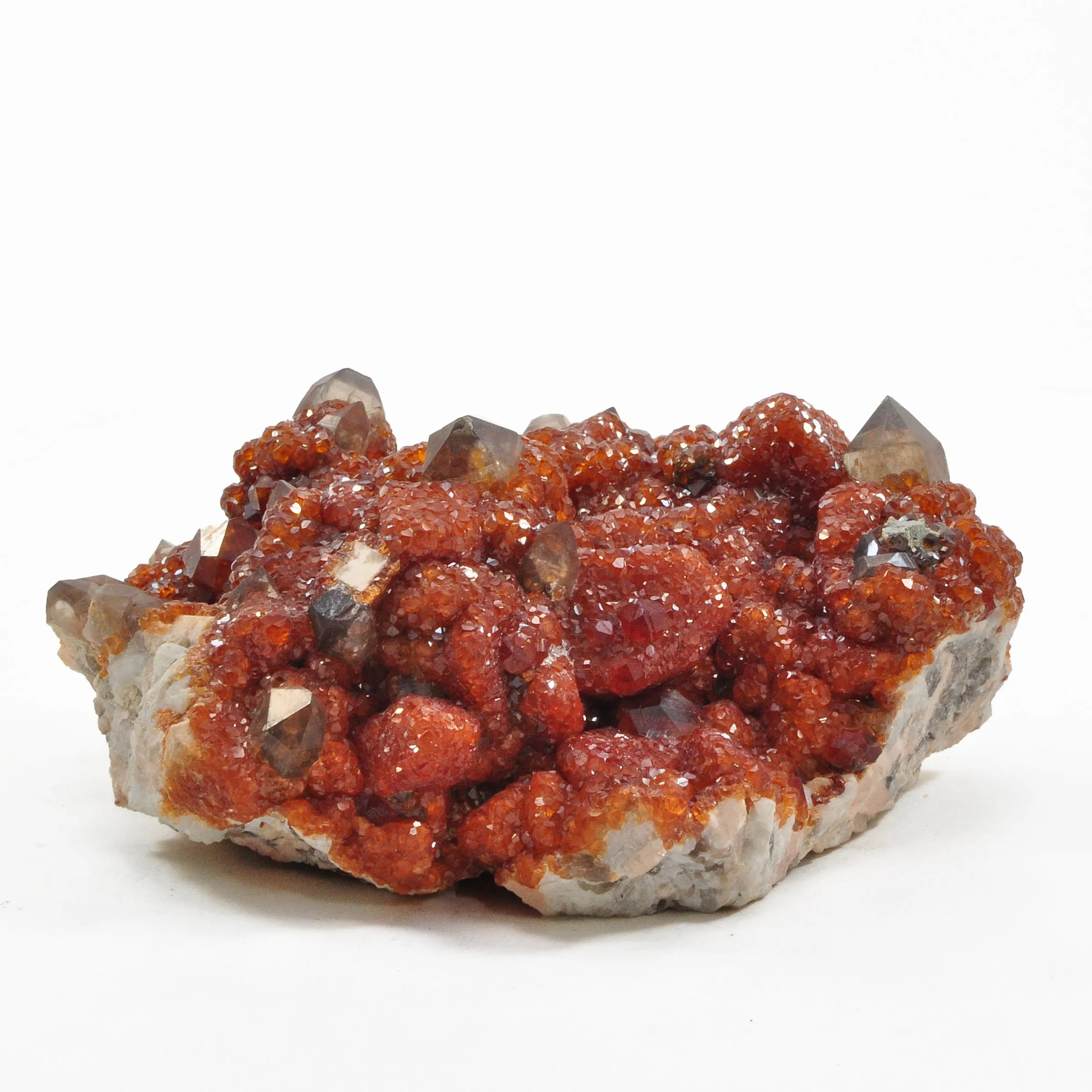 Spessartine Garnet over Smoky Quartz 4.27 inch 1.21lbs Natural Crystal Cluster - China