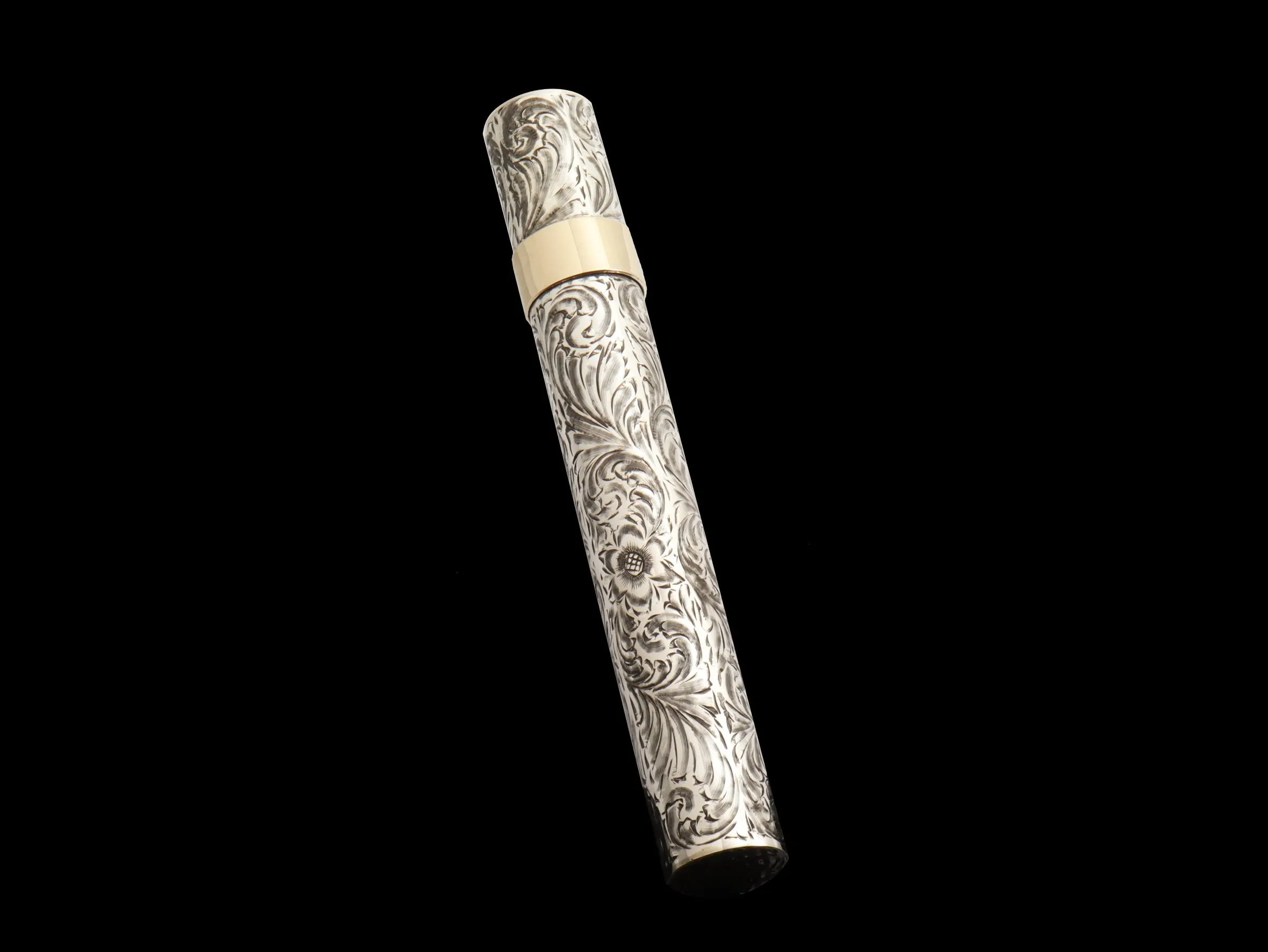 Sterling & 14k Scroll Cigar Tube