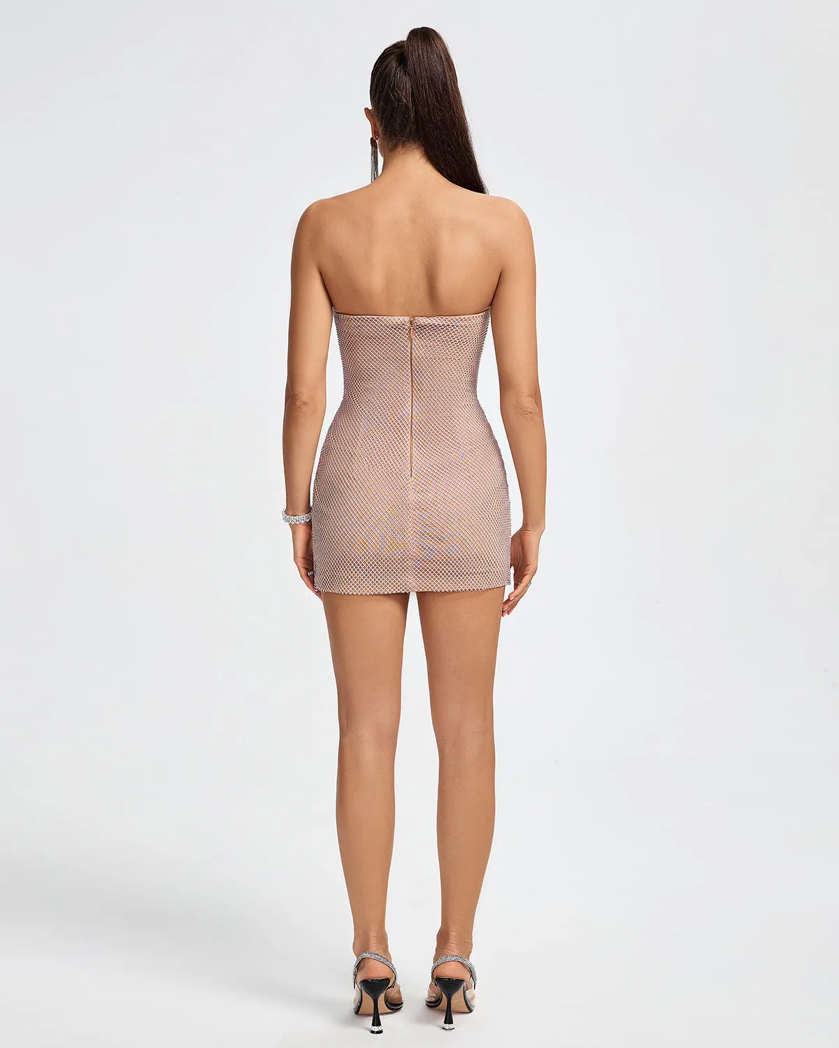 Strapless Mesh Crystals Corset Mini Dress