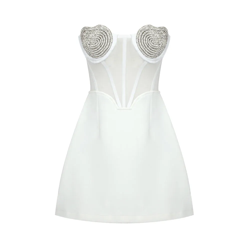Strapless Sleeveless Rhinestone Mini Bodycon Dress BD2435