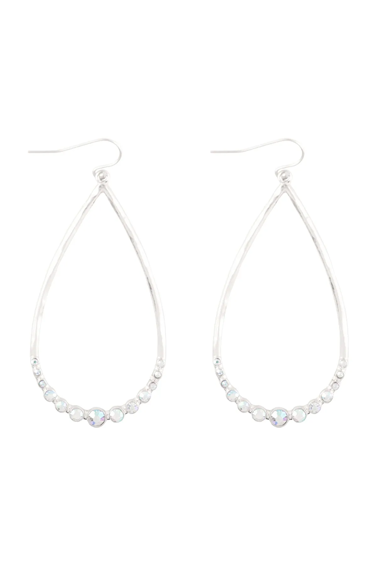 TEARDROP HAMMERED W/ PAVE RHINESTONE HOOK EARRINGS