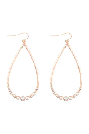 TEARDROP HAMMERED W/ PAVE RHINESTONE HOOK EARRINGS