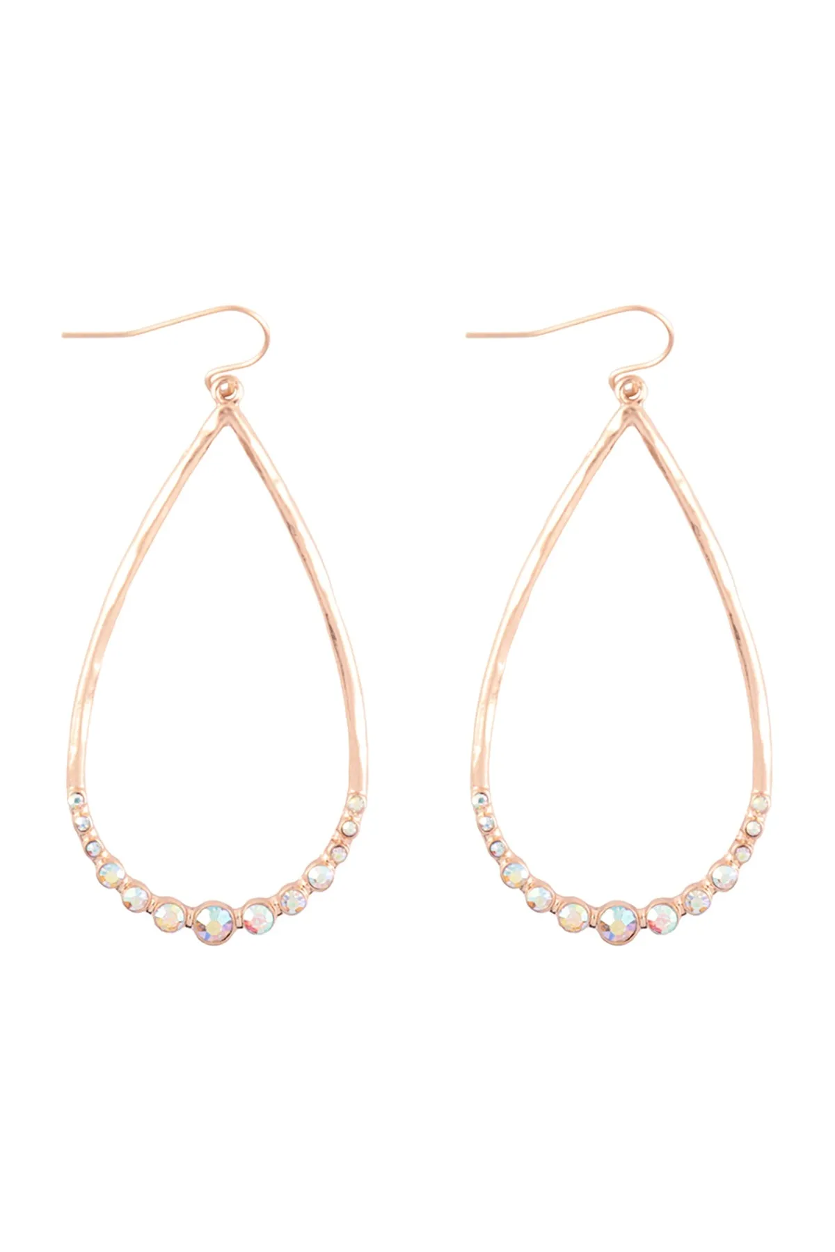 TEARDROP HAMMERED W/ PAVE RHINESTONE HOOK EARRINGS