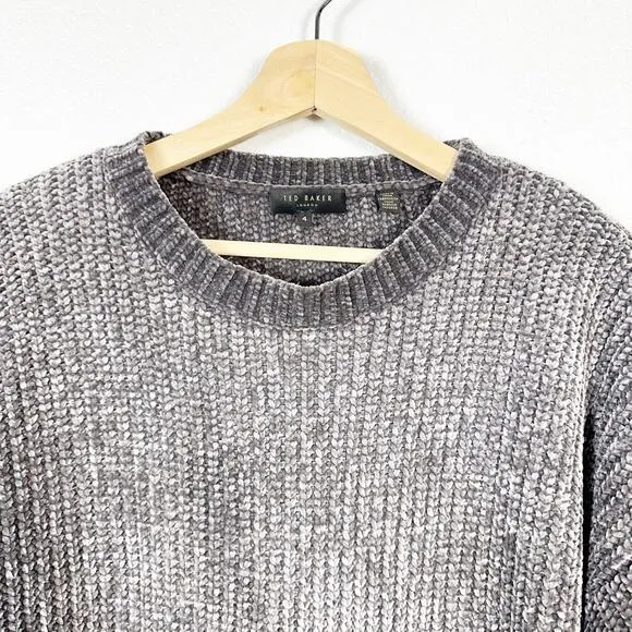 Ted Baker Womens Innia Chenille Woven Super Soft Crew Neck Sweater Grey Size M