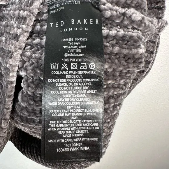 Ted Baker Womens Innia Chenille Woven Super Soft Crew Neck Sweater Grey Size M