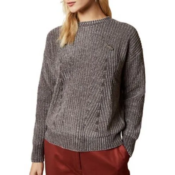 Ted Baker Womens Innia Chenille Woven Super Soft Crew Neck Sweater Grey Size M