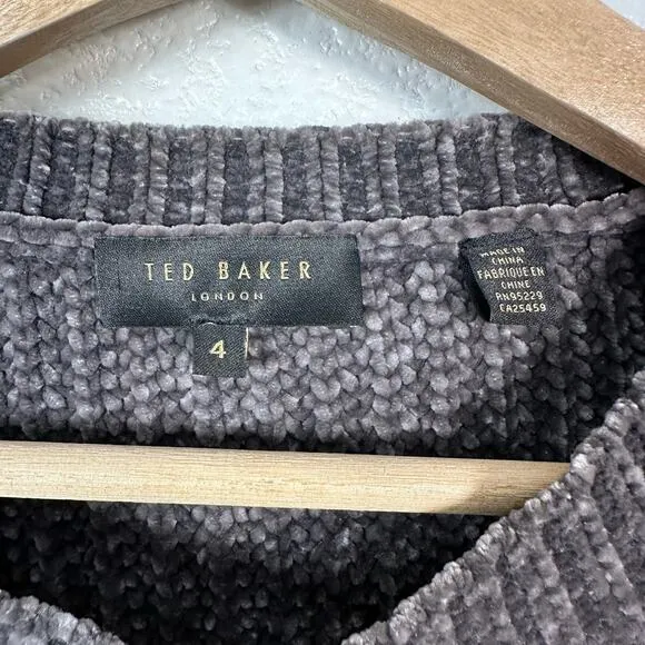 Ted Baker Womens Innia Chenille Woven Super Soft Crew Neck Sweater Grey Size M