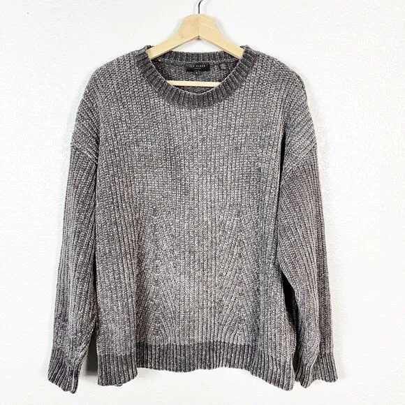 Ted Baker Womens Innia Chenille Woven Super Soft Crew Neck Sweater Grey Size M