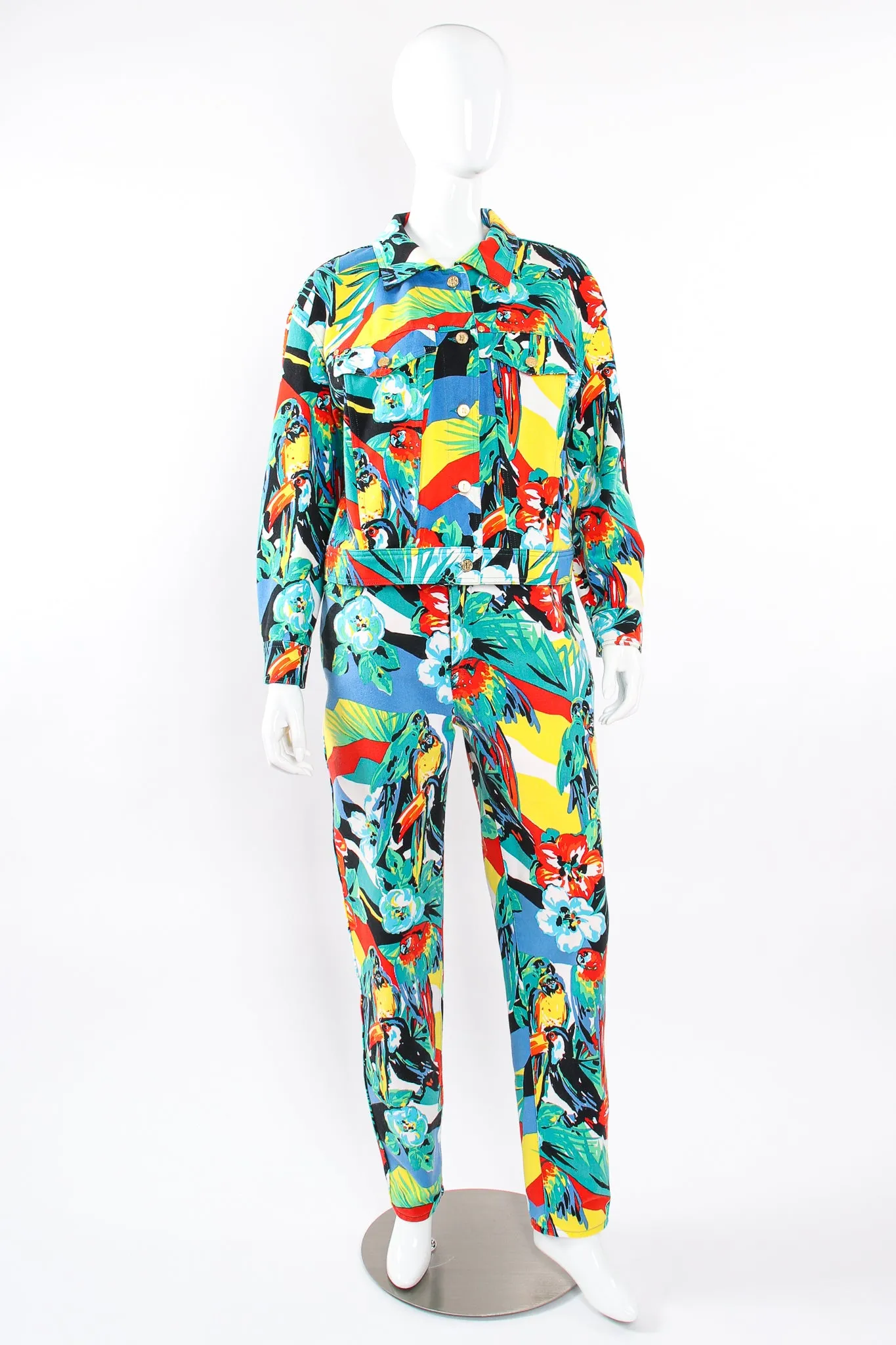 Tropical Parrot Denim Jacket & Pant Set