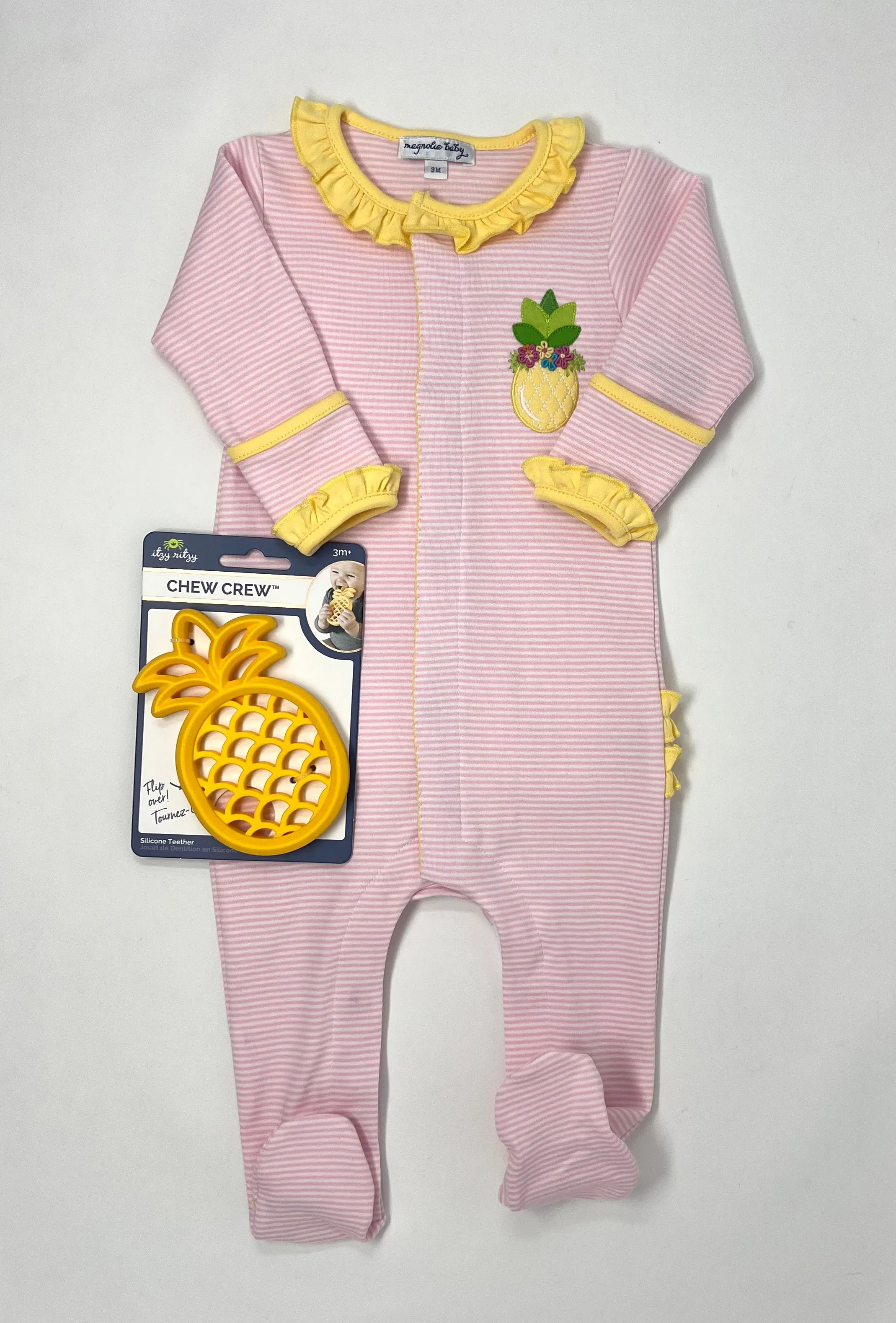 Tropical Pineapple Ruffle Footie - Pink