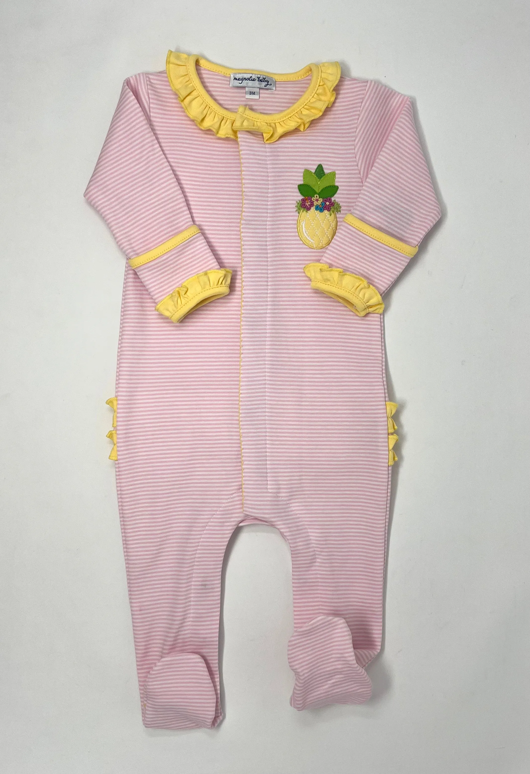 Tropical Pineapple Ruffle Footie - Pink