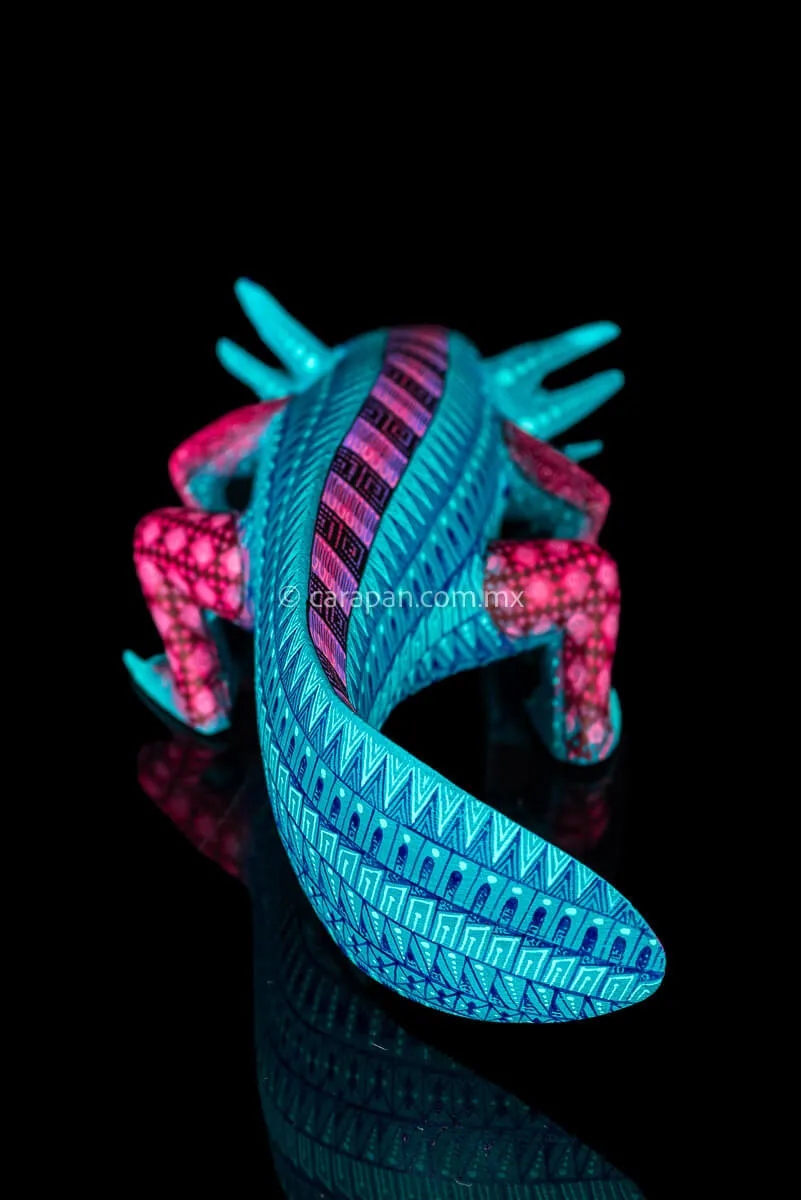 Turquoise Axolotl Mexican Wood Carving Alebrije