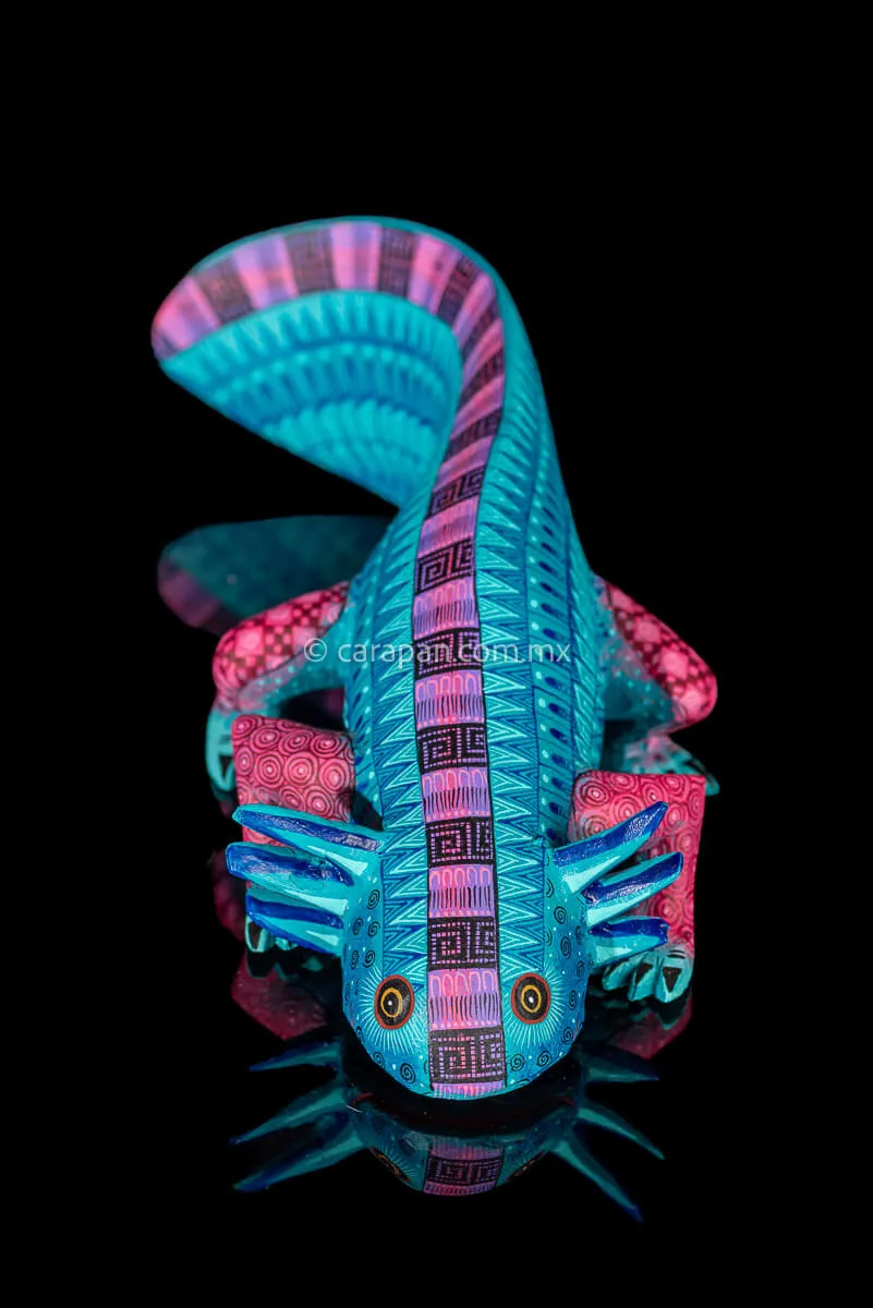 Turquoise Axolotl Mexican Wood Carving Alebrije