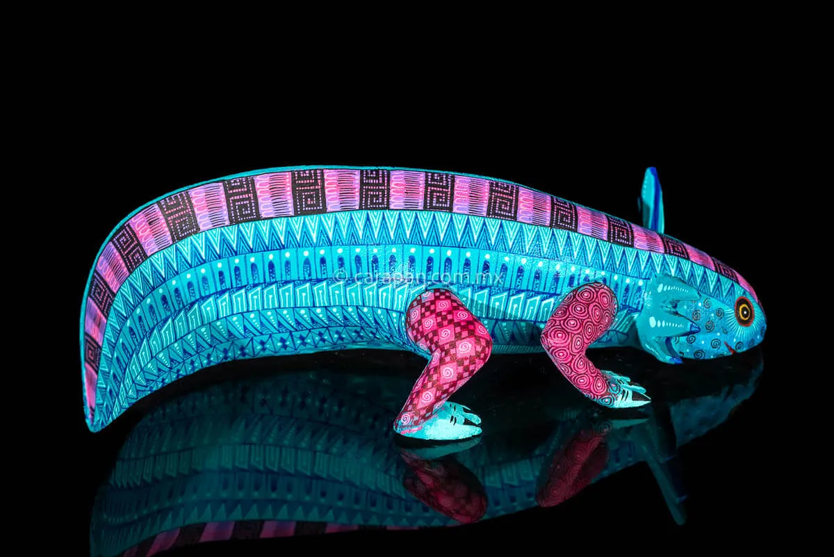Turquoise Axolotl Mexican Wood Carving Alebrije