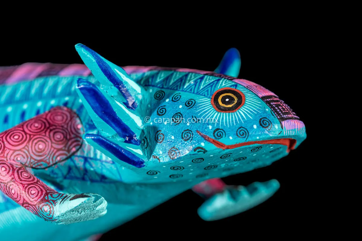 Turquoise Axolotl Mexican Wood Carving Alebrije