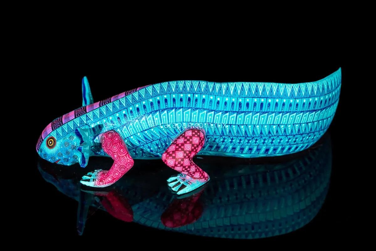 Turquoise Axolotl Mexican Wood Carving Alebrije