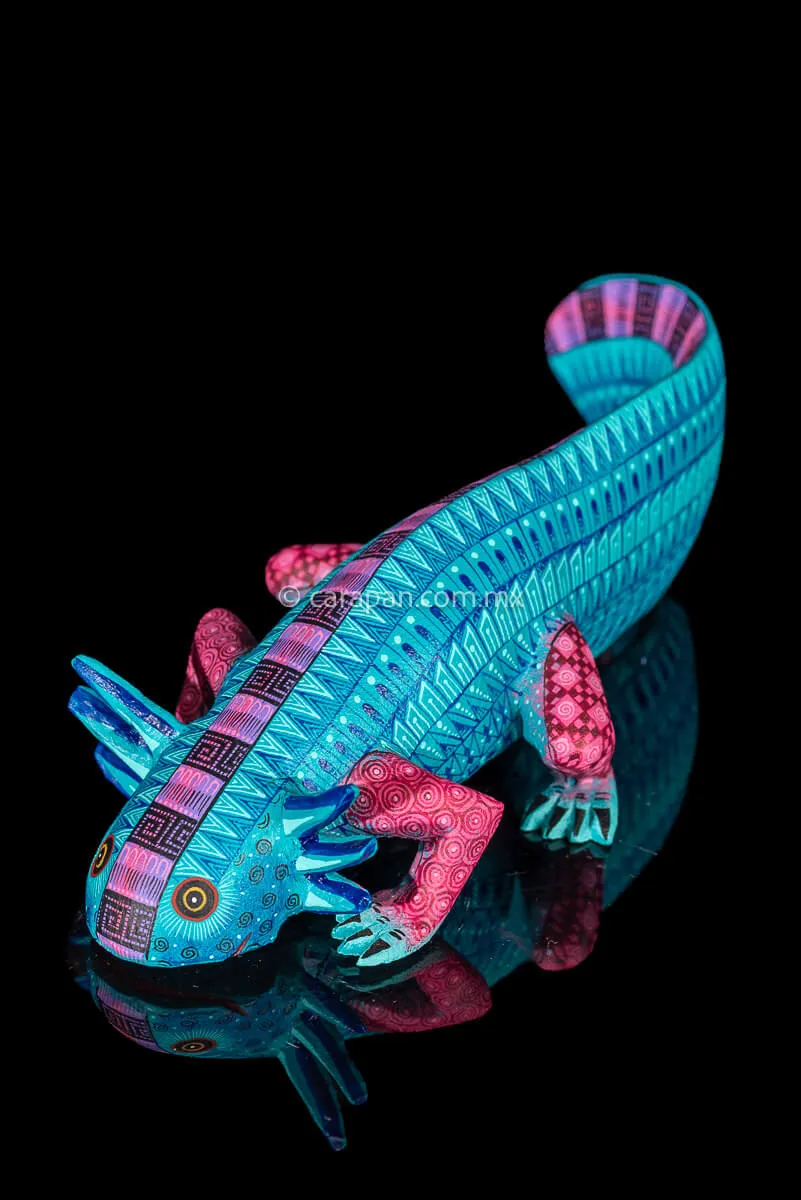 Turquoise Axolotl Mexican Wood Carving Alebrije