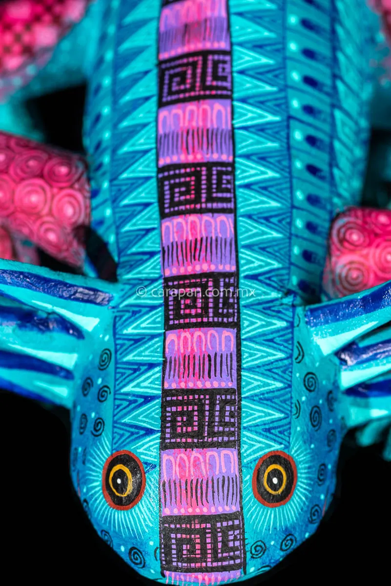 Turquoise Axolotl Mexican Wood Carving Alebrije