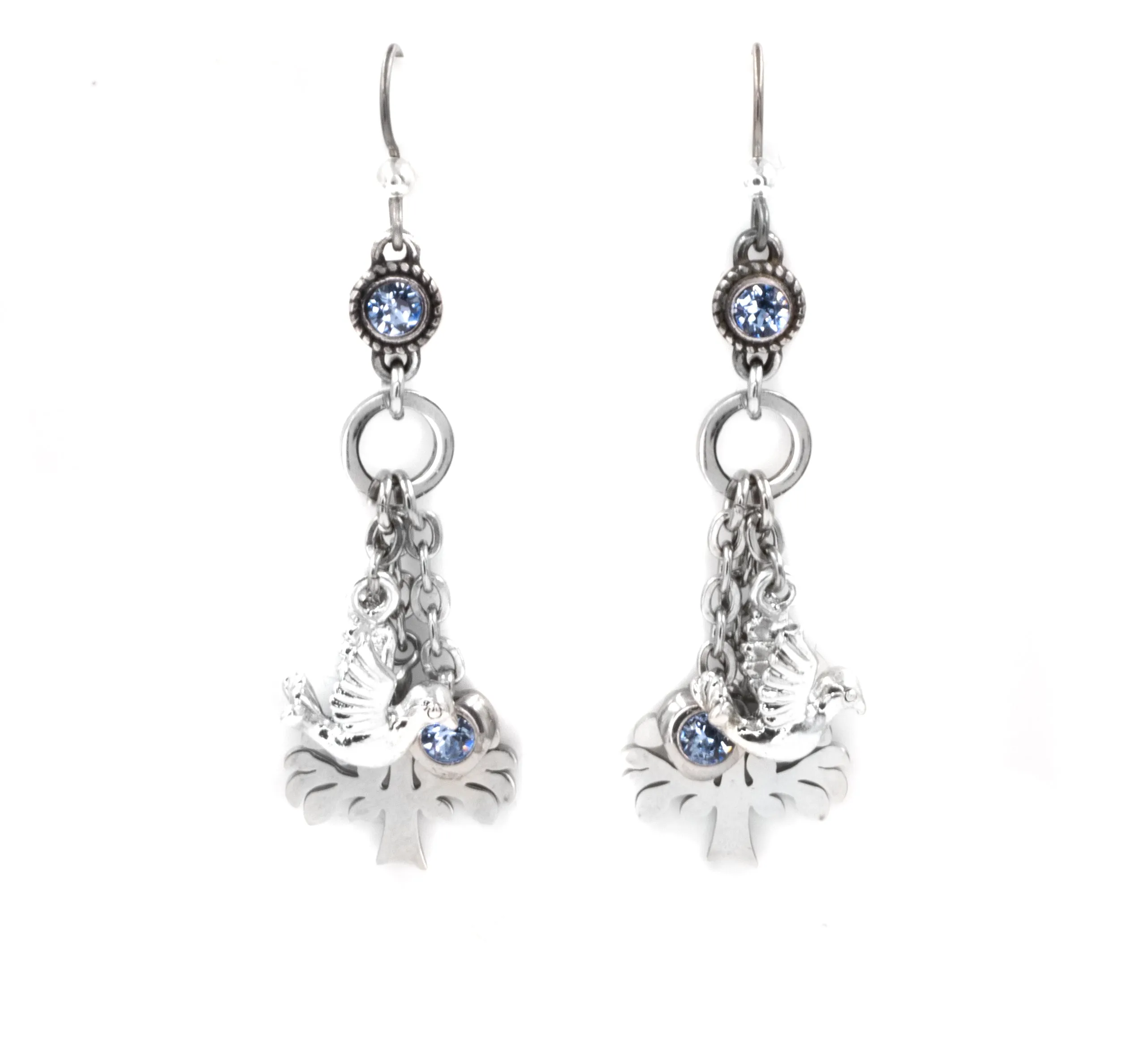 Twelve Days of Christmas Engraved Birthstone Earrings, 2nd Day, Two Turtle Doves